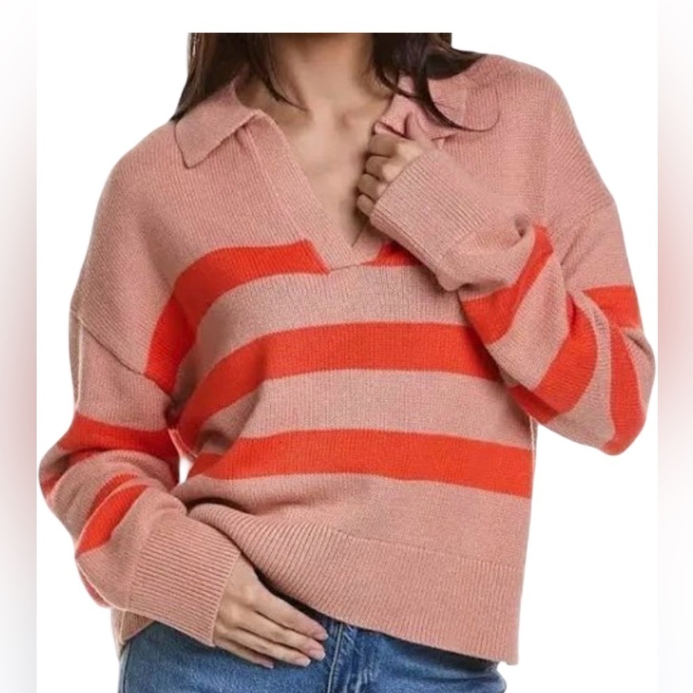 Velvet by Graham & Spencer NWT Lucie Polo Sweater Pink Stripe Size M